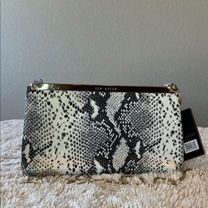Ted Baker Black and White Snakeskin powder blue exotic folded corners clutch